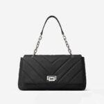 Sac à bandoulière en cuir pleine fleur matelassé pour femme, avec bandoulière en chaîne en métal argenté