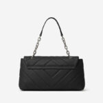 Sac à bandoulière en cuir pleine fleur matelassé pour femme, avec bandoulière en chaîne en métal argenté