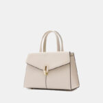 Sac à main en cuir fendu blanc pour femmes, avec des ferrures en or