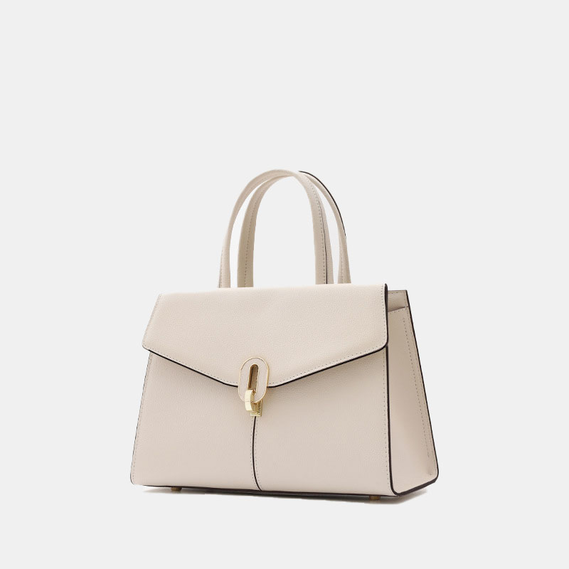 Sac à main en cuir fendu blanc pour femmes, avec des ferrures en or