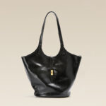 Sac fourre-tout vintage en cuir craquelé noir pour femmes, avec quincaillerie dorée