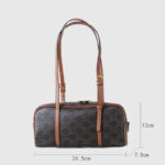 Women's Vintage Black Spilt Leather Print Boston Shoulder Baguette Bag