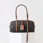Women's Vintage Black Spilt Leather Print Boston Shoulder Baguette Bag