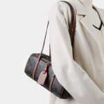 Women's Vintage Black Spilt Leather Print Boston Shoulder Baguette Bag