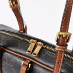 Women's Vintage Black Spilt Leather Print Boston Shoulder Baguette Bag