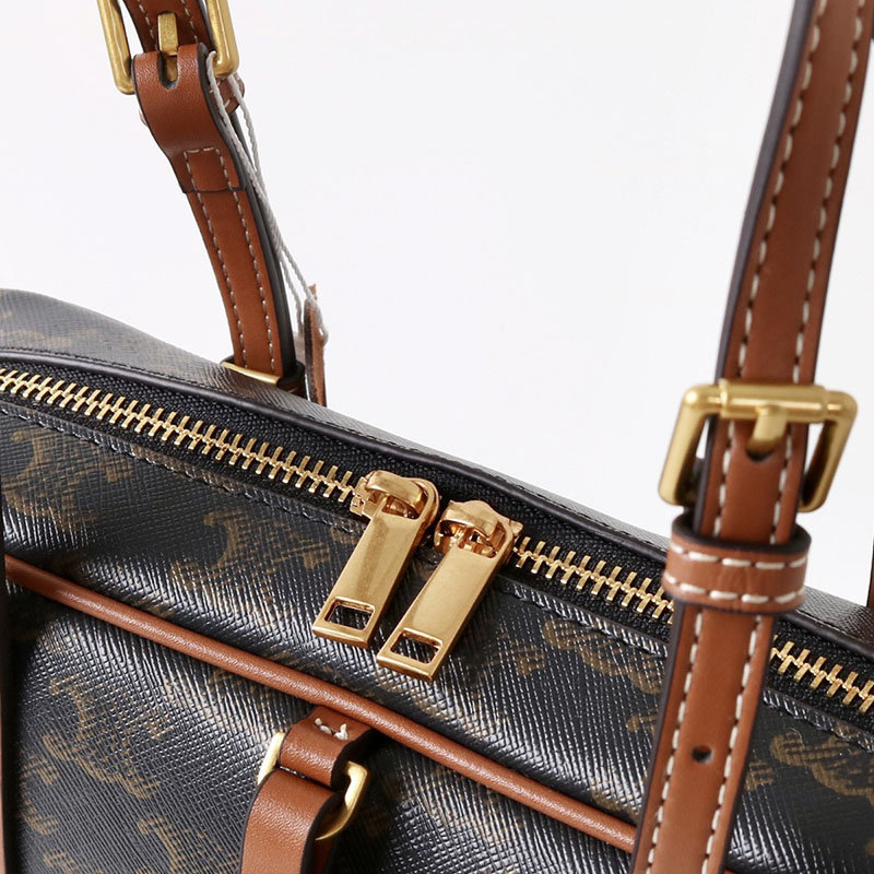 Women's Vintage Black Spilt Leather Print Boston Shoulder Baguette Bag