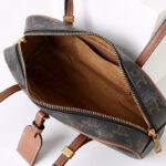 Women's Vintage Black Spilt Leather Print Boston Shoulder Baguette Bag