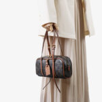 Women's Vintage Black Spilt Leather Print Boston Shoulder Baguette Bag