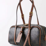 Women's Vintage Black Spilt Leather Print Boston Shoulder Baguette Bag