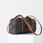 Women's Vintage Black Spilt Leather Print Boston Shoulder Baguette Bag