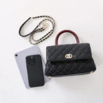 Women's Vintage Black Quilted Full-Grain Leather Chain Strap Top Handle Bag In Gold Hardware