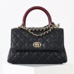 Women's Vintage Black Quilted Full-Grain Leather Chain Strap Top Handle Bag In Gold Hardware