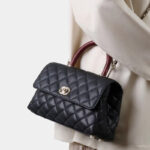 Women's Vintage Black Quilted Full-Grain Leather Chain Strap Top Handle Bag In Gold Hardware