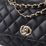 Women's Vintage Black Quilted Full-Grain Leather Chain Strap Top Handle Bag In Gold Hardware