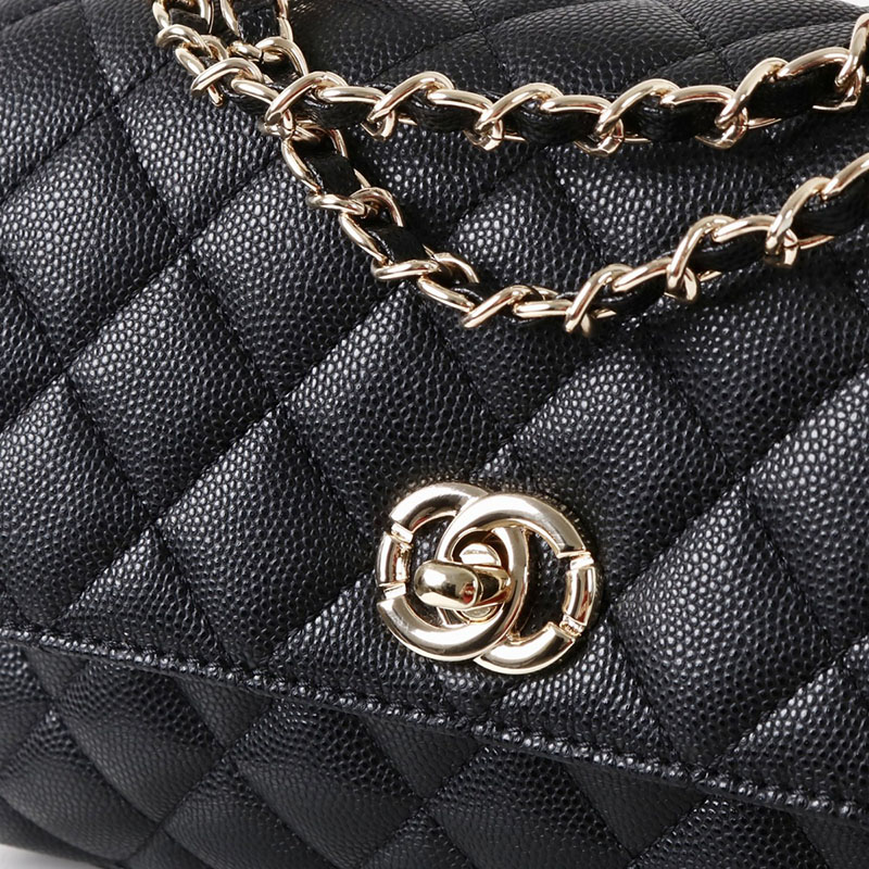 Women's Vintage Black Quilted Full-Grain Leather Chain Strap Top Handle Bag In Gold Hardware
