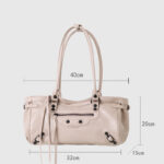 Women's Vintage Cracked Wax Leather Studded Shoulder Bag