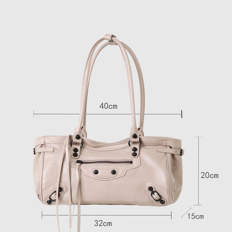 Women's Vintage Cracked Wax Leather Studded Shoulder Bag