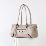 Women's Vintage Cracked Wax Leather Studded Shoulder Bag