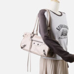 Women's Vintage Cracked Wax Leather Studded Shoulder Bag