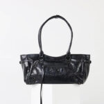 Women's Vintage Cracked Wax Leather Studded Shoulder Bag