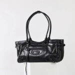 Women's Vintage Cracked Wax Leather Studded Shoulder Bag