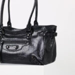 Women's Vintage Cracked Wax Leather Studded Shoulder Bag