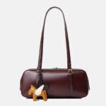 Women's Vintage Full-Grain Leather Bowling Shoulder Baguette Bag
