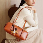 Women's Vintage Full-Grain Leather Bowling Shoulder Baguette Bag