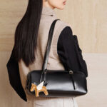 Women's Vintage Full-Grain Leather Bowling Shoulder Baguette Bag
