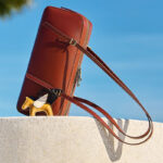Women's Vintage Full-Grain Leather Bowling Shoulder Baguette Bag