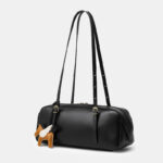 Women's Vintage Full-Grain Leather Bowling Shoulder Baguette Bag