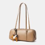 Women's Vintage Full-Grain Leather Bowling Shoulder Baguette Bag