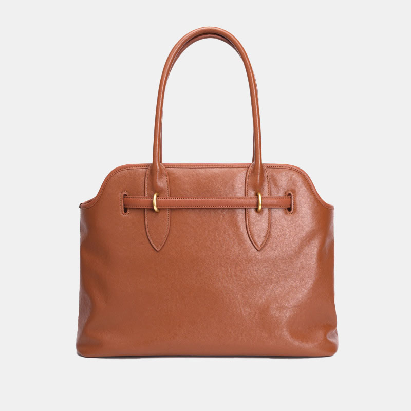 Women's Vintage Full-Grain Leather Shell-Shaped Tote Bag In Gold Hardware