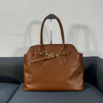 Women's Vintage Full-Grain Leather Shell-Shaped Tote Bag In Gold Hardware