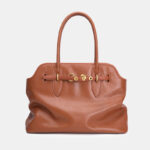Women's Vintage Full-Grain Leather Shell-Shaped Tote Bag In Gold Hardware