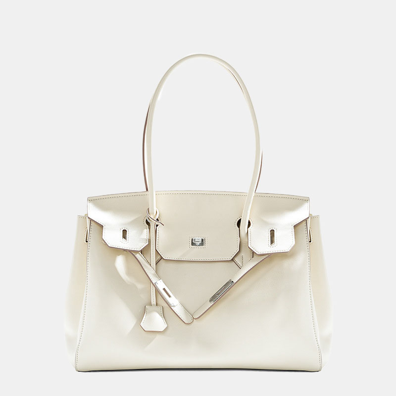 Women's Vintage Soft Leather Lock Close Shoulder Top Handle Bag In Silver Hardware