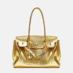 Women's Vintage Soft Leather Lock Close Shoulder Top Handle Bag In Silver Hardware