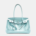 Women's Vintage Soft Leather Lock Close Shoulder Top Handle Bag In Silver Hardware