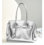 Women's Vintage Soft Leather Lock Close Shoulder Top Handle Bag In Silver Hardware