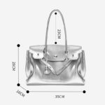 Women's Vintage Soft Leather Lock Close Shoulder Top Handle Bag In Silver Hardware