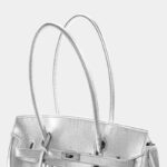 Women's Vintage Soft Leather Lock Close Shoulder Top Handle Bag In Silver Hardware