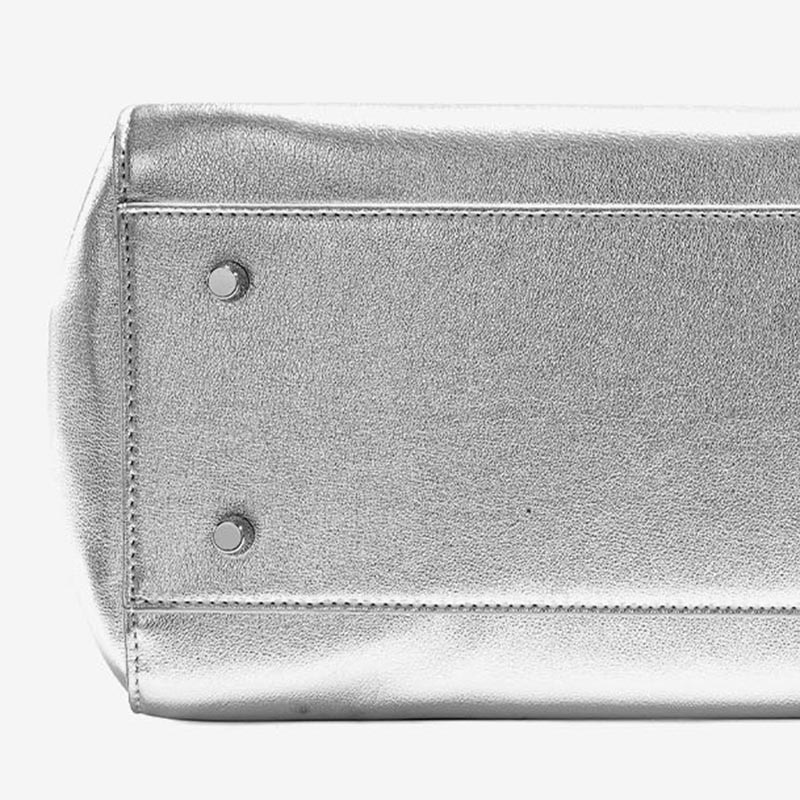 Women's Vintage Soft Leather Lock Close Shoulder Top Handle Bag In Silver Hardware