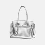 Women's Vintage Soft Leather Lock Close Shoulder Top Handle Bag In Silver Hardware