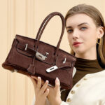 Women's Vintage Suede Full-Grain Leather Horizontal Top Handle Bag In Silver Hardware