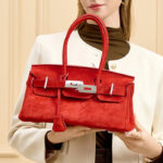 Women's Vintage Suede Full-Grain Leather Horizontal Top Handle Bag In Silver Hardware