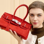 Women's Vintage Suede Full-Grain Leather Horizontal Top Handle Bag In Silver Hardware