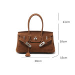 Women's Vintage Suede Full-Grain Leather Horizontal Top Handle Bag In Silver Hardware
