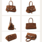 Women's Vintage Suede Full-Grain Leather Horizontal Top Handle Bag In Silver Hardware