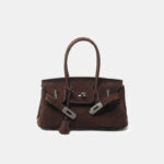 Women's Vintage Suede Full-Grain Leather Horizontal Top Handle Bag In Silver Hardware