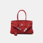 Women's Vintage Suede Full-Grain Leather Horizontal Top Handle Bag In Silver Hardware